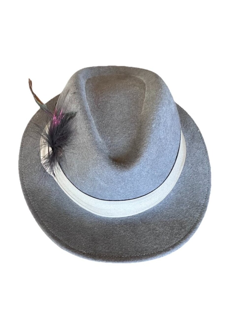 Vintage Women's Doeskin Felt Hat 100% Wool Grey Bollman Feathers